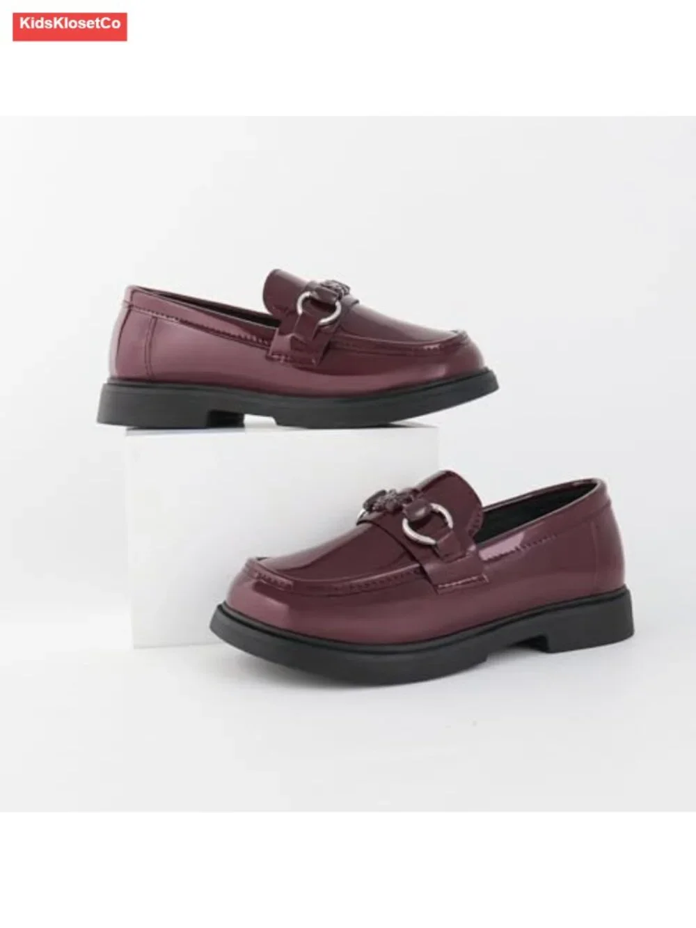 Girls Patent Leather Penny Loafers Butterfly Chain Slip-On School Shoes